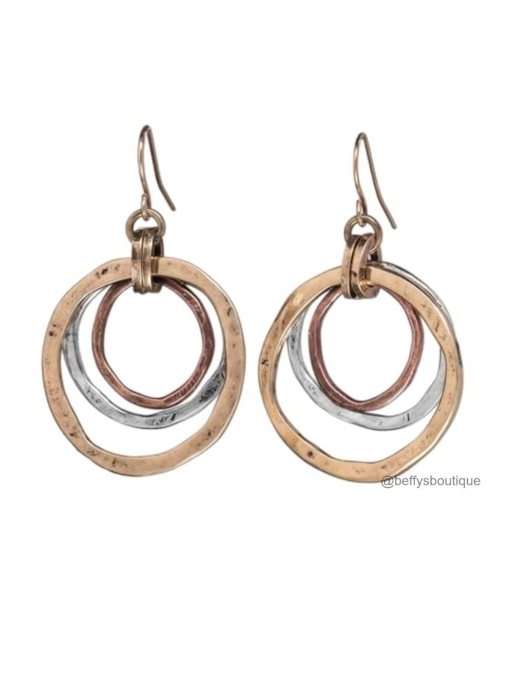 Mixed Metal Boho Dangle Earrings Hammered Texture Spiral Drop Jewelry